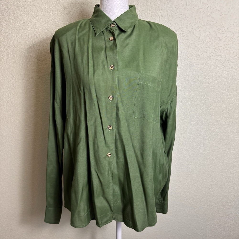 Somite Collection‎ Women's Blouse Rayon Green Long Sleeve Button Up Size M